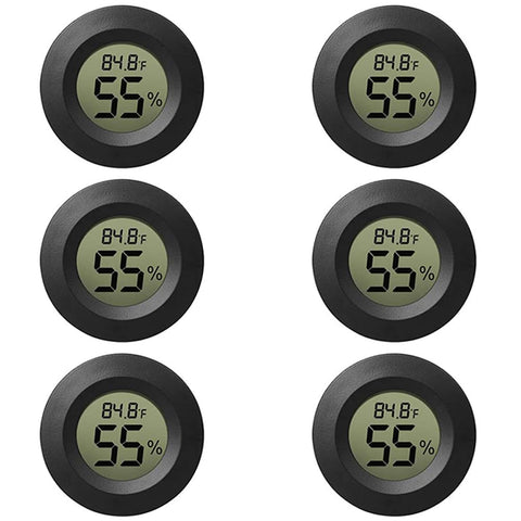Rojuna 6-pack mini hygrometer with digital display for home monitoring.