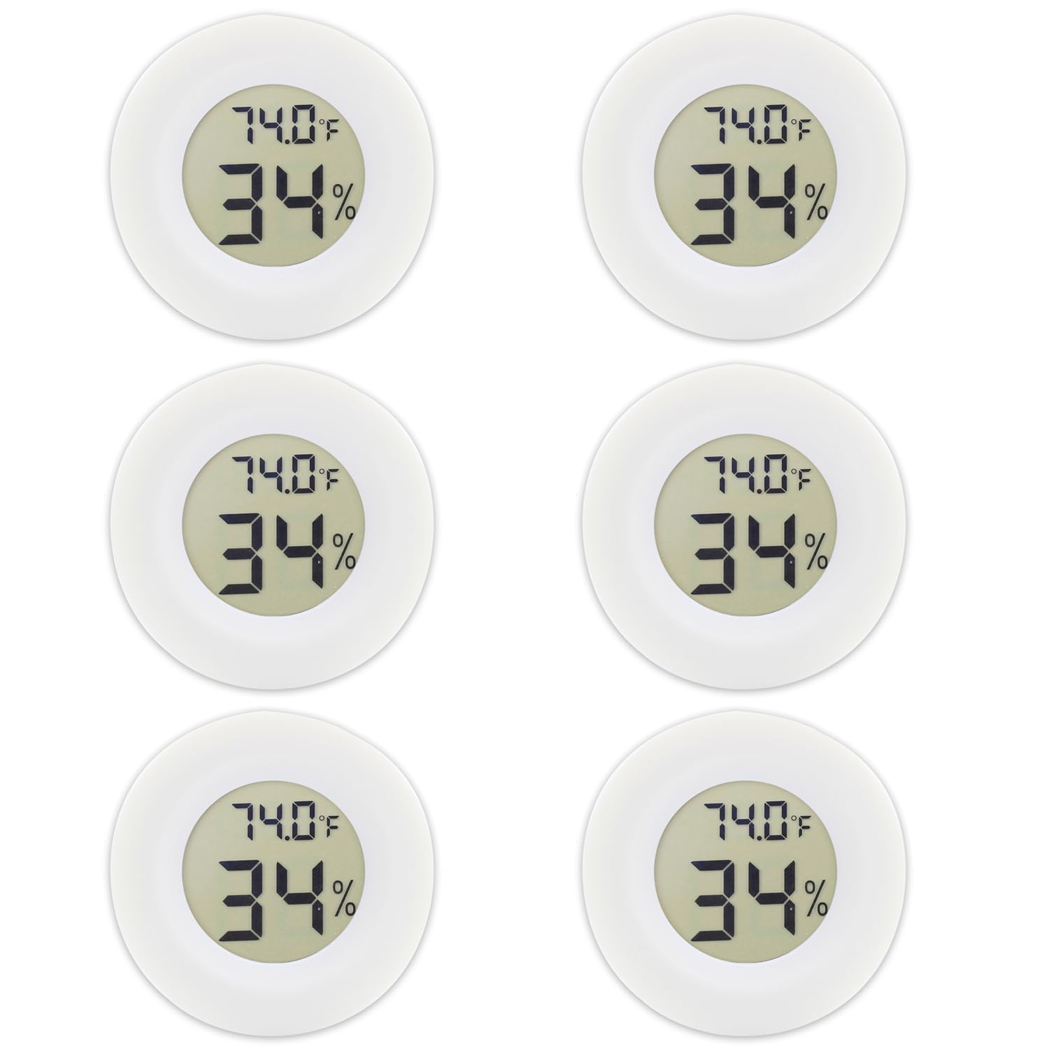 Rojuna mini round hygrometer with LCD display for quick indoor climate readings.