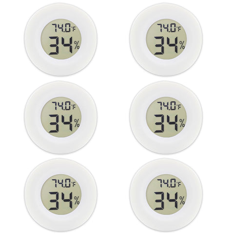 Rojuna mini round hygrometer with LCD display for quick indoor climate readings.