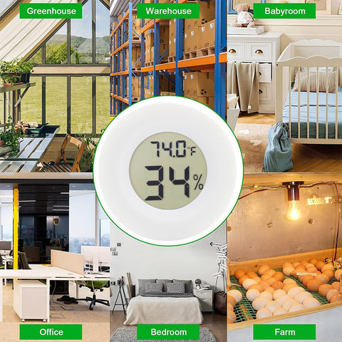 Rojuna round hygrometer shows Fahrenheit or Celsius for flexible room monitoring.