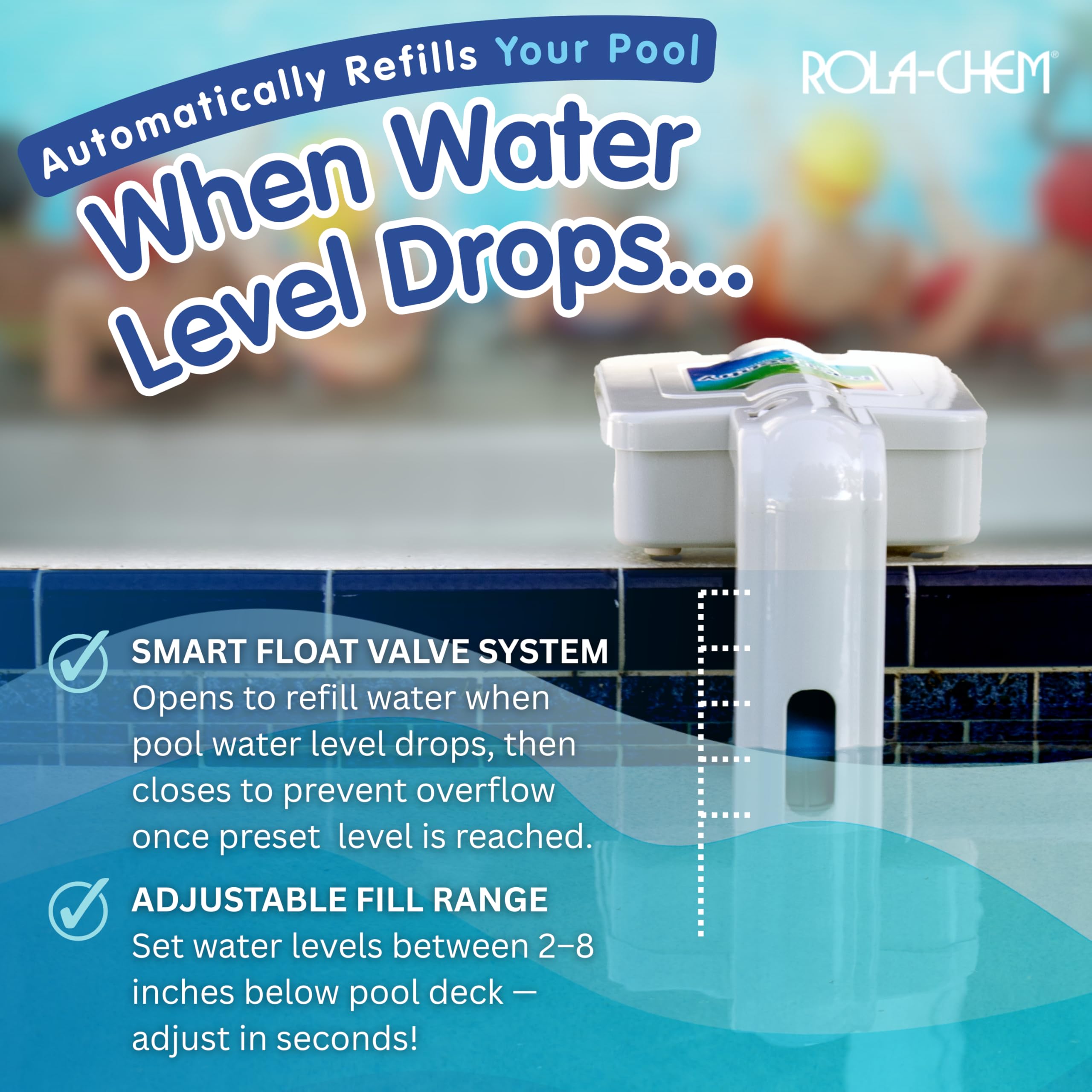 Rola-Chem Pool Sentry M-3000 automatic water leveling in action