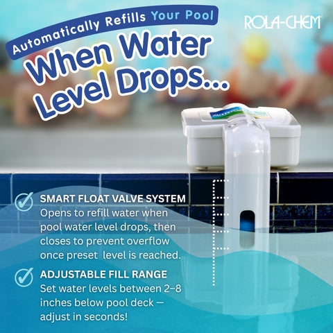 Rola-Chem Pool Sentry M-3000 automatic water leveling in action