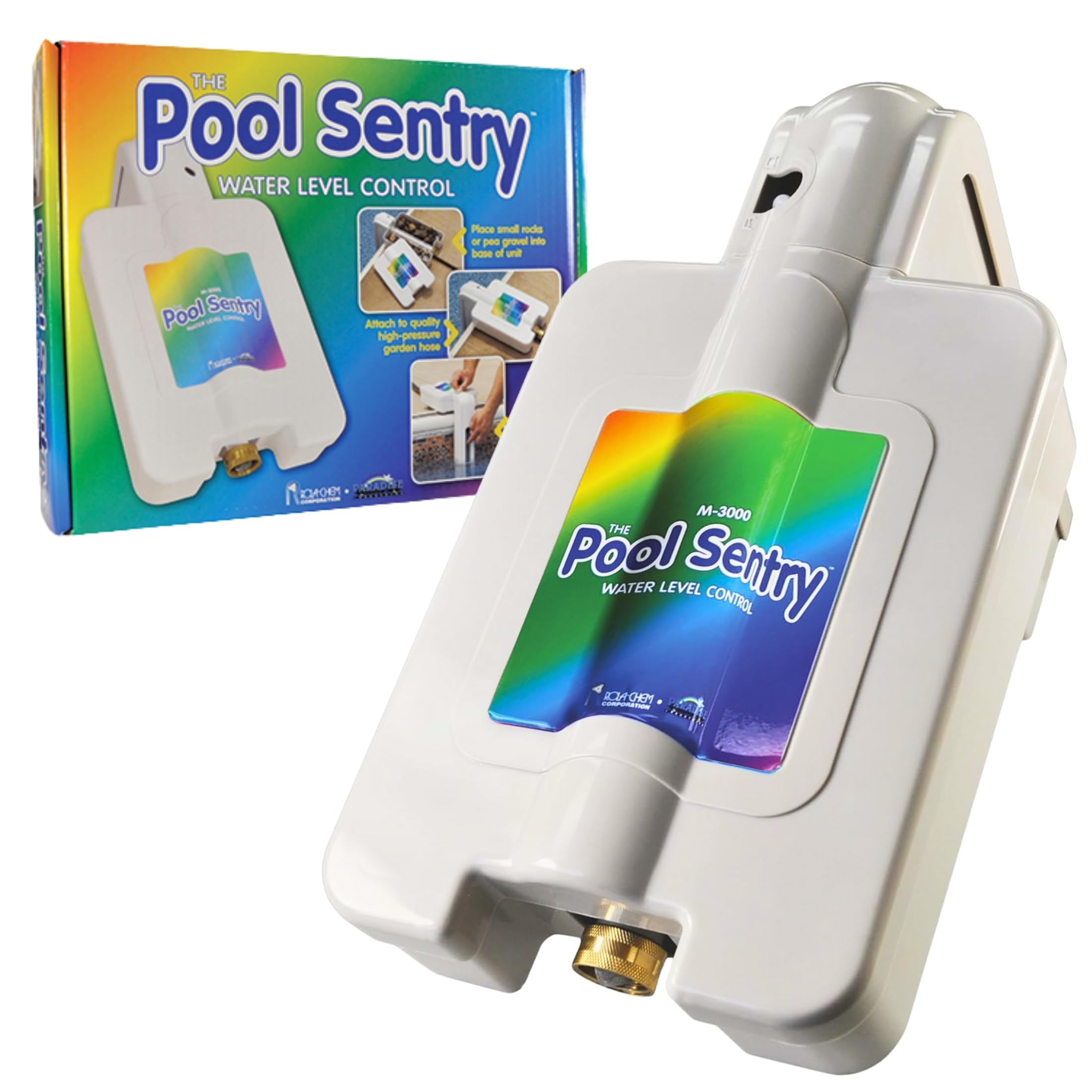 Rola-Chem Pool Sentry M-3000 frame assembly showing quick setup for reliable water leveling