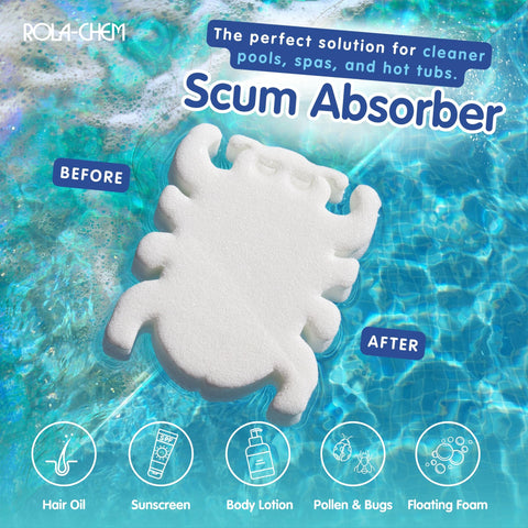 Rola-Chem Scumbug absorbs surface oils for cleaner spa water.
