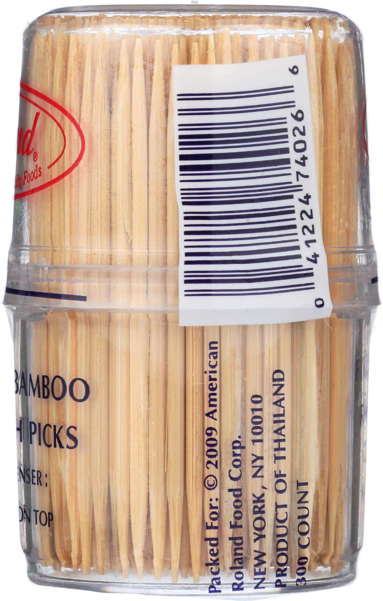 Roland Foods toothpicks stored in a compact dispenser for easy kitchen access and crafts.