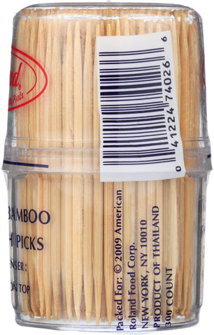 Roland Foods toothpicks stored in a compact dispenser for easy kitchen access and crafts.