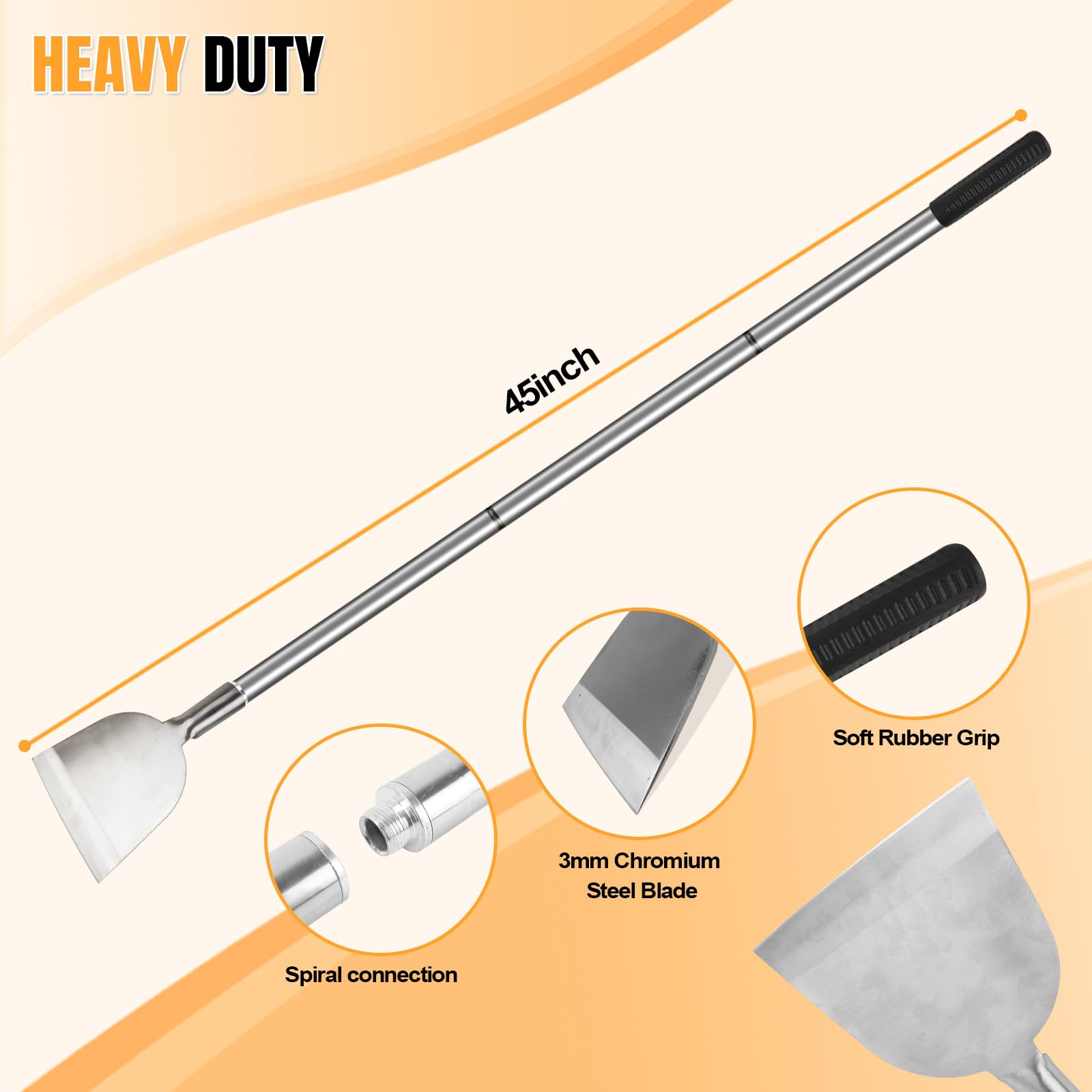 ROLKAR ergonomic non-slip grip improves comfort during long scraping sessions.