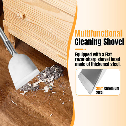 ROLKAR stainless steel scraper shows rugged edge for stubborn material removal.