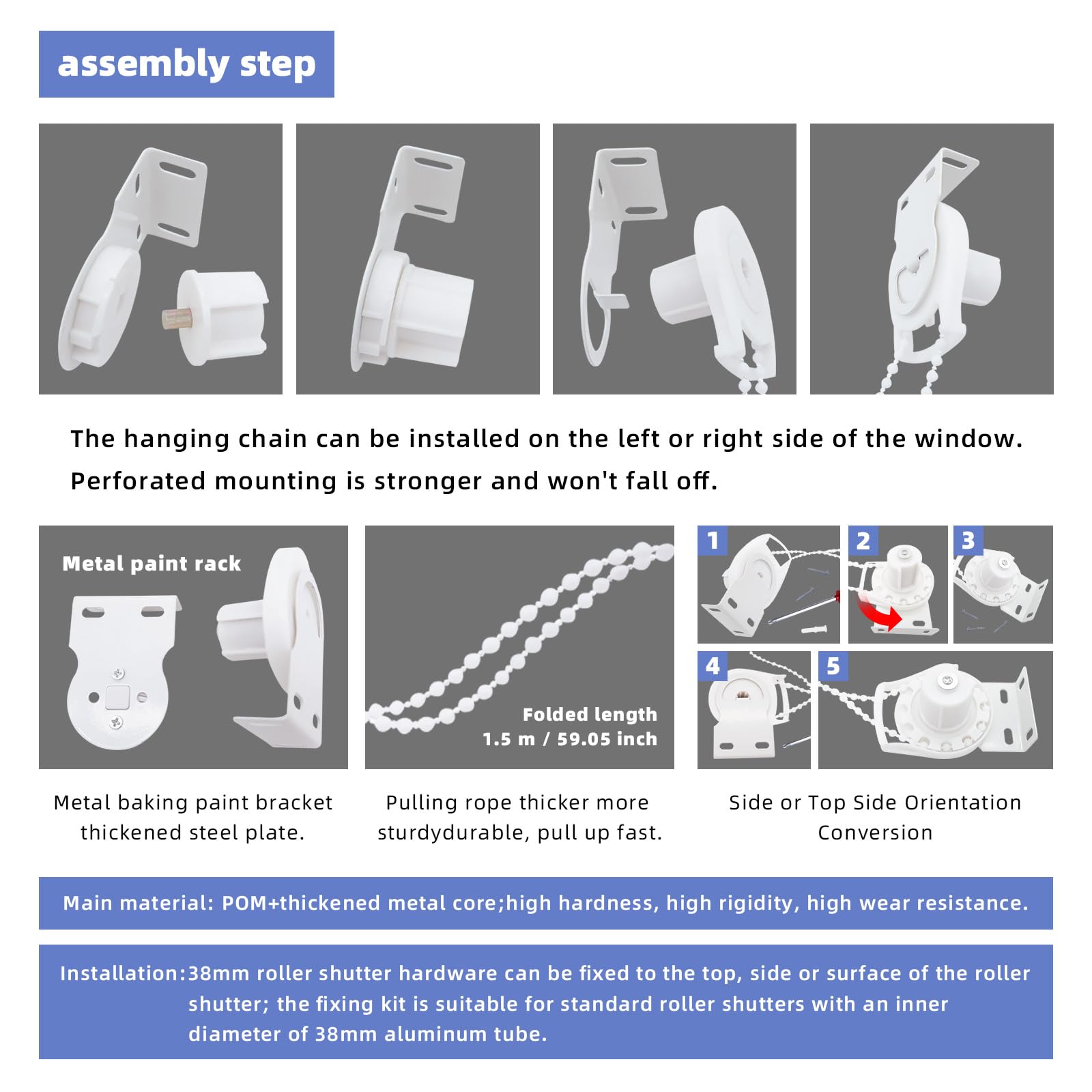 Child safety P-clips secure the cord for safer use of blinds.