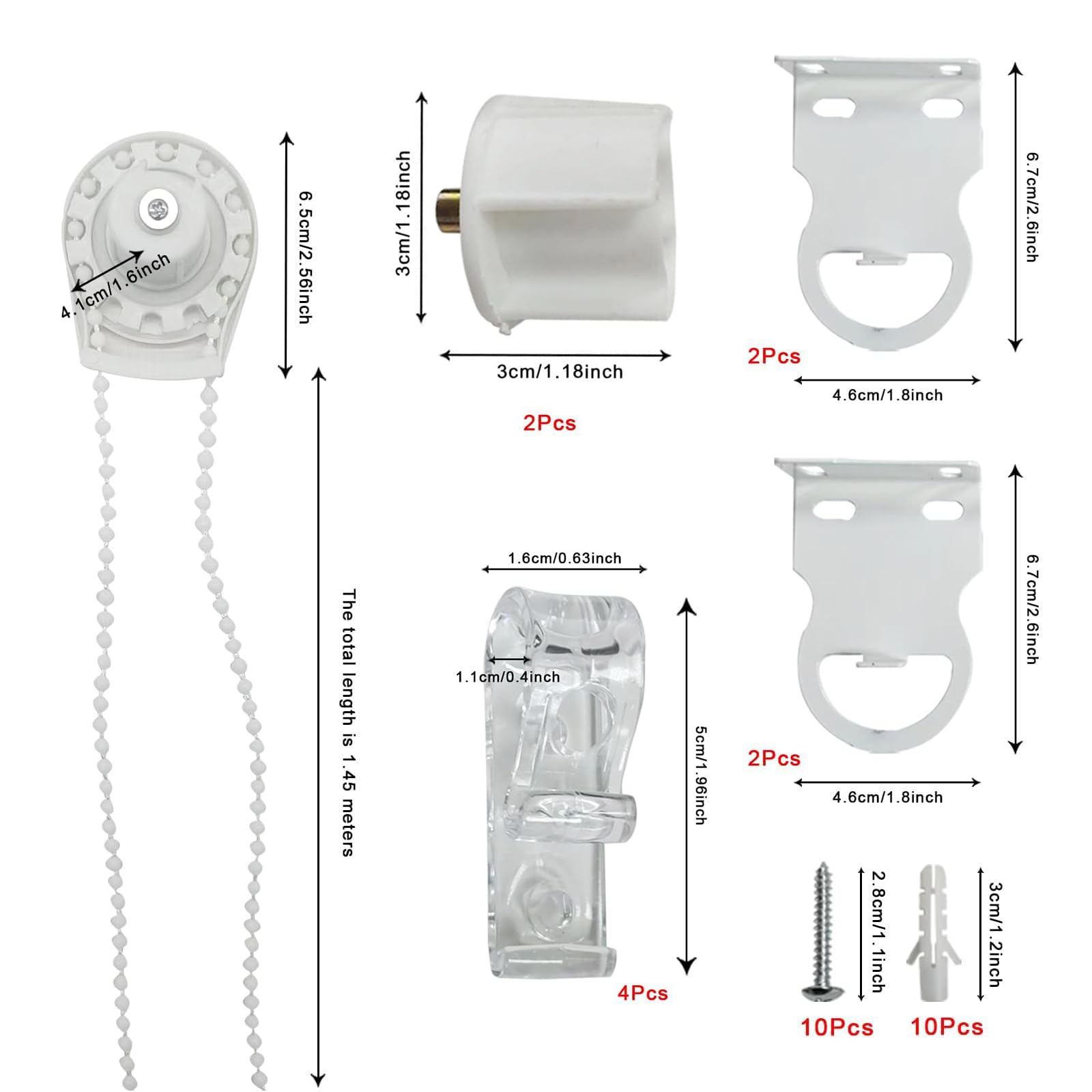 Roller shade connector kit brackets in white for secure mounting.