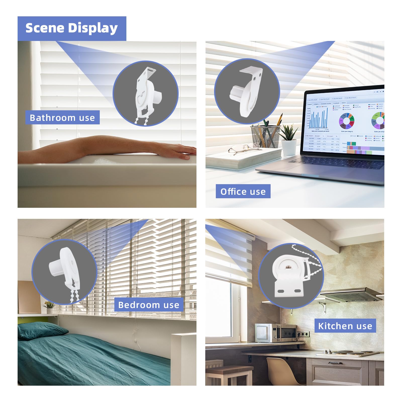 Easy installation with top, side, or front mounting options for shades.