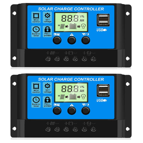 Rolokit 30A PWM controller front view with LCD for clear battery management.