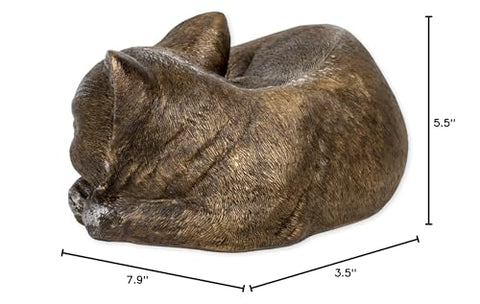 Roman Garden bronze sleeping cat statue resting on lawn borders adds durable outdoor decor.