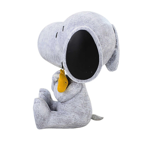 Roman Snoopy and Woodstock statue in stone-mix resin, ideal for porch or patio.