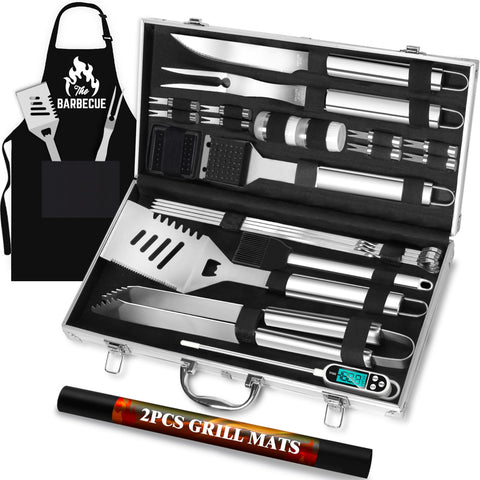 ROMANTICIST 26pcs grilling kit with aluminum case, ideal for organized backyard barbecues