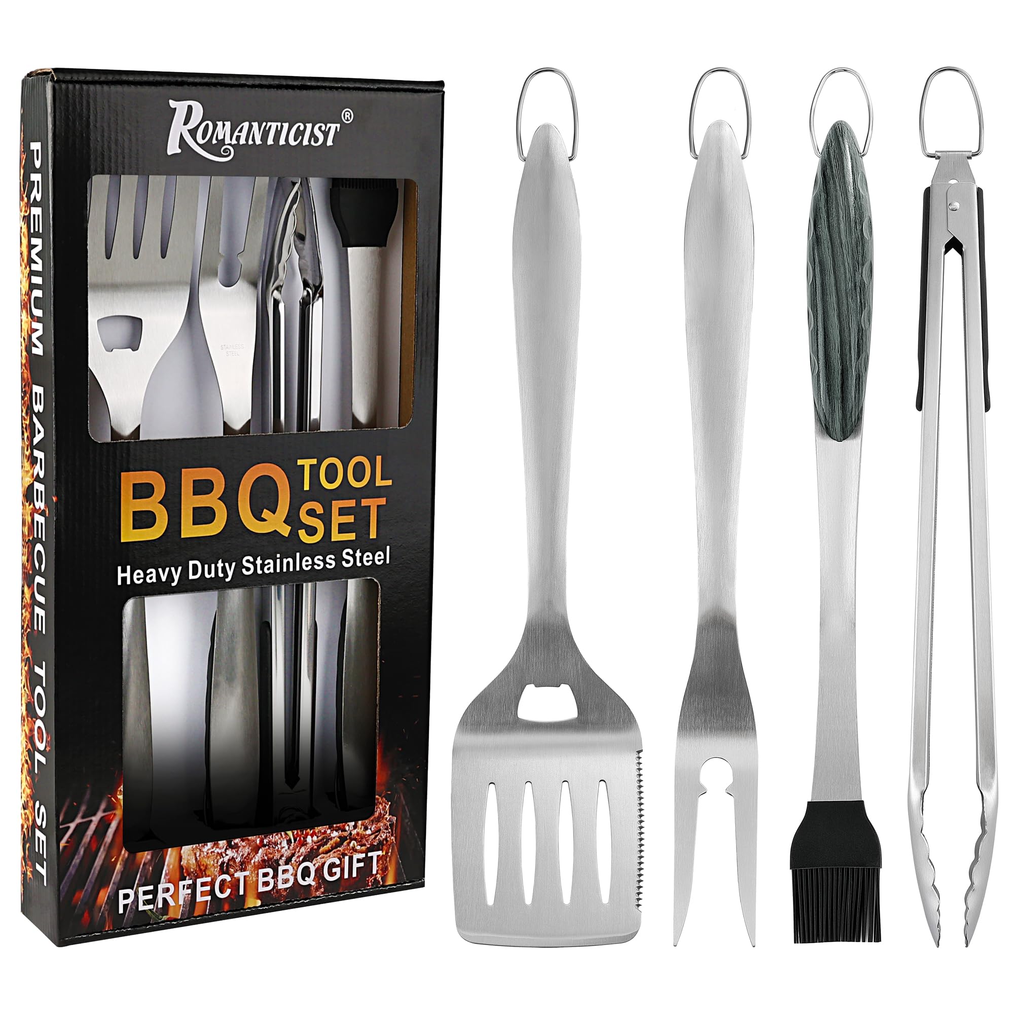 ROMANTICIST 4pc grill spatula showing sturdy heat-resistant blade for precise turning