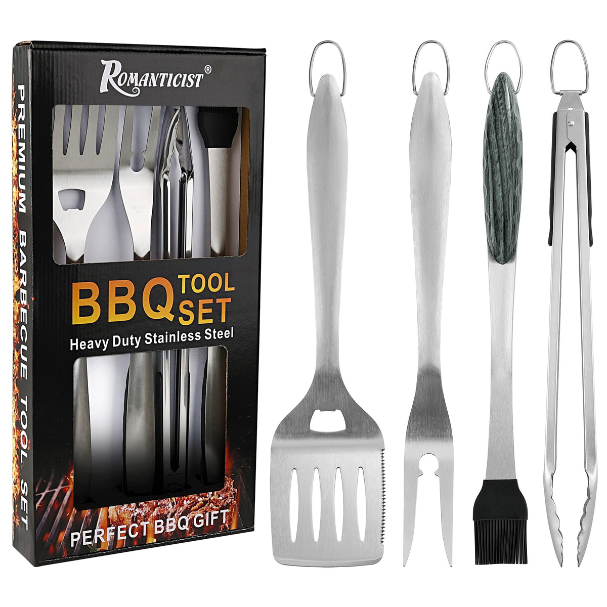 ROMANTICIST 4pc grill spatula showing sturdy heat-resistant blade for precise turning