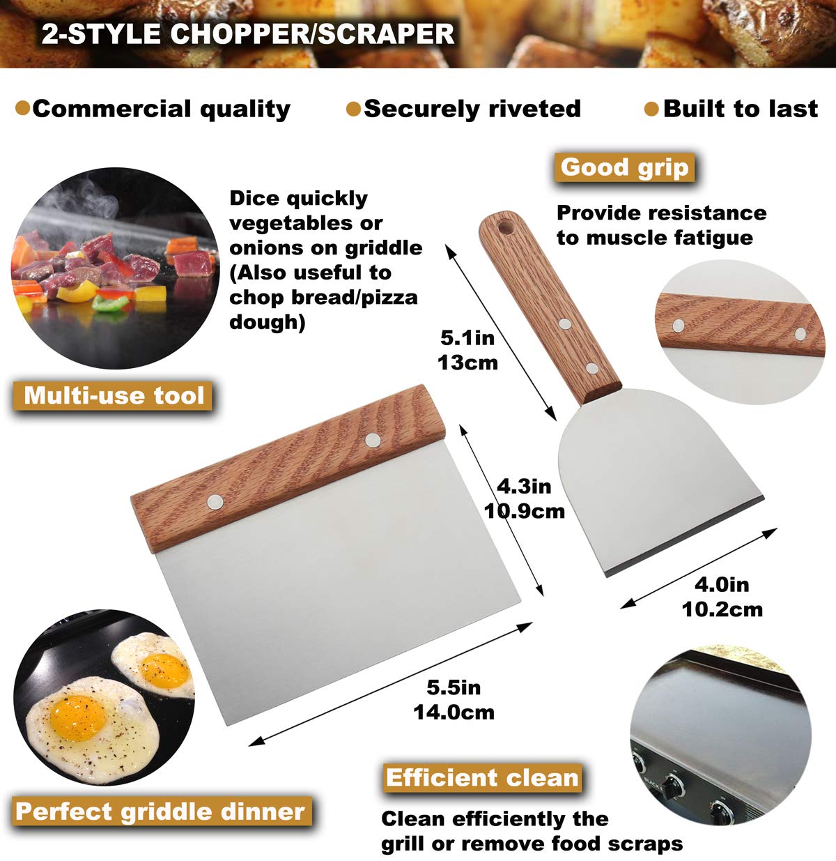 ROMANTICIST ergonomic wood-handle griddle tools for comfortable use