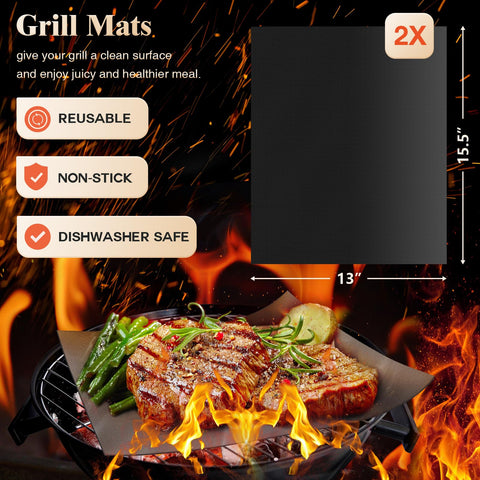 ROMANTICIST grill mats and skewers set for non-stick cooking and even heating