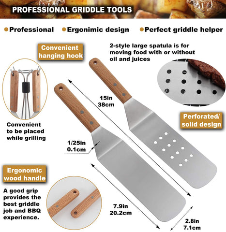 ROMANTICIST spatula and flipper with curved edge for flat-top grilling