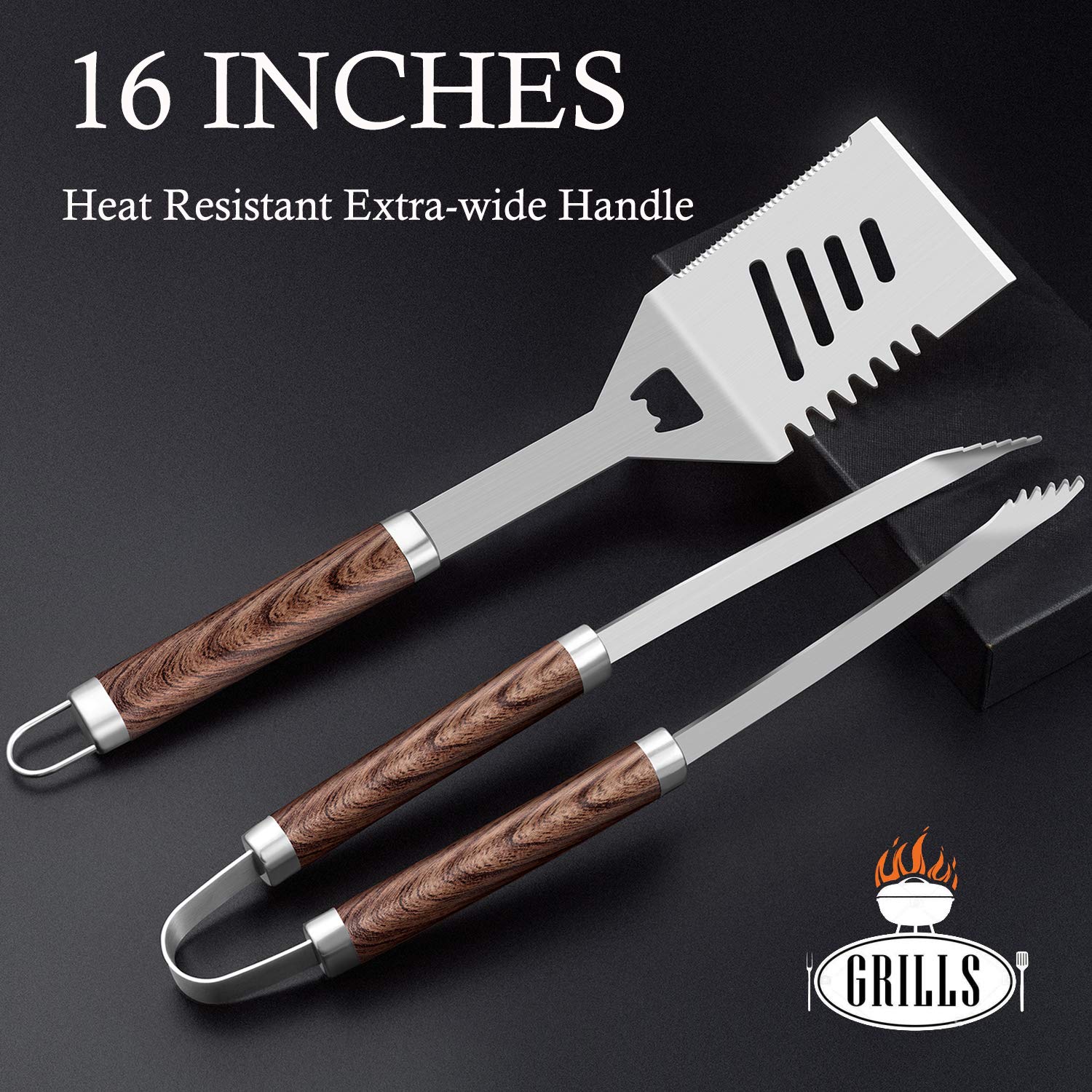 ROMANTICIST stainless steel bbq utensils highlight durable, heat-resistant performance for long grilling sessions.