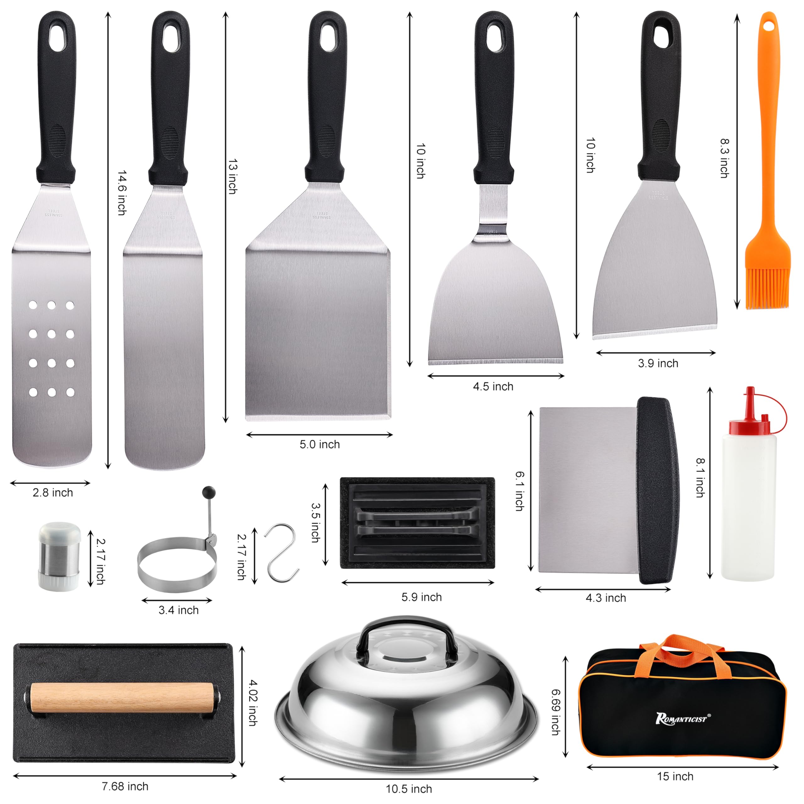 ROMANTICIST teppanyaki spatulas closeup highlighting heat resistant handles for safer grilling
