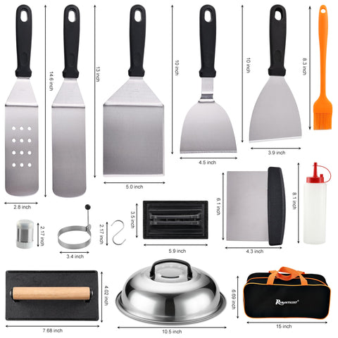 ROMANTICIST teppanyaki spatulas closeup highlighting heat resistant handles for safer grilling
