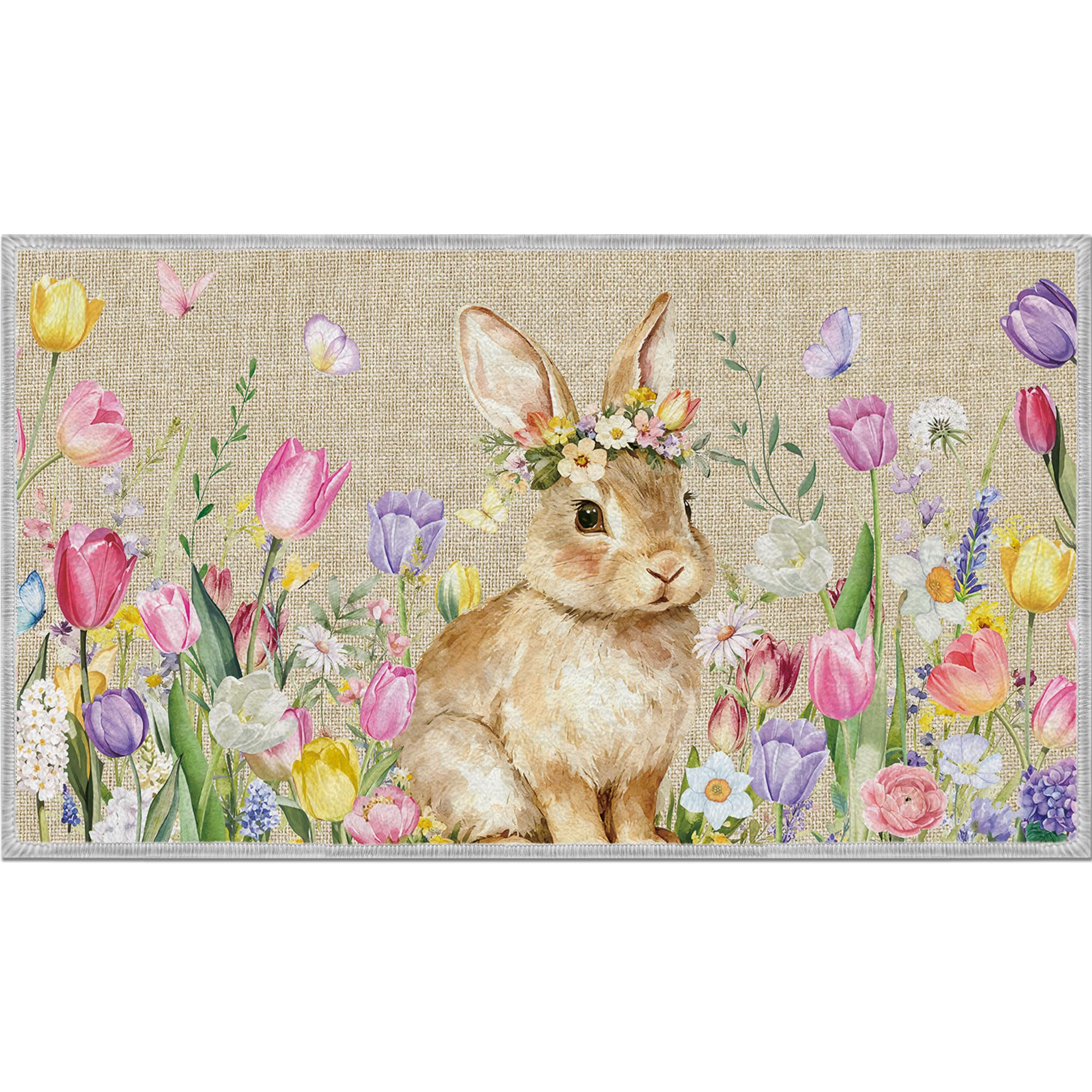 Romart Easter door mat with floral bunny motif welcomes guests this spring