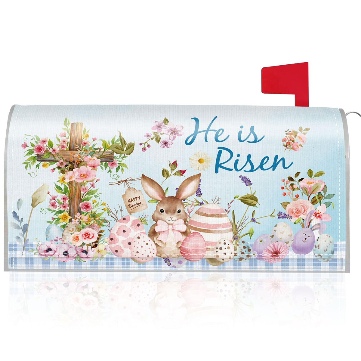 Romart He is Risen mailbox cover with bunny and floral design for curbside Easter display.