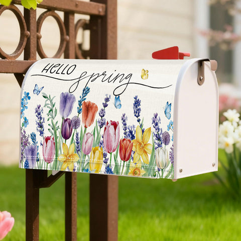 Romart Hello Spring floral wrap with handwritten text boosts mailbox visibility.