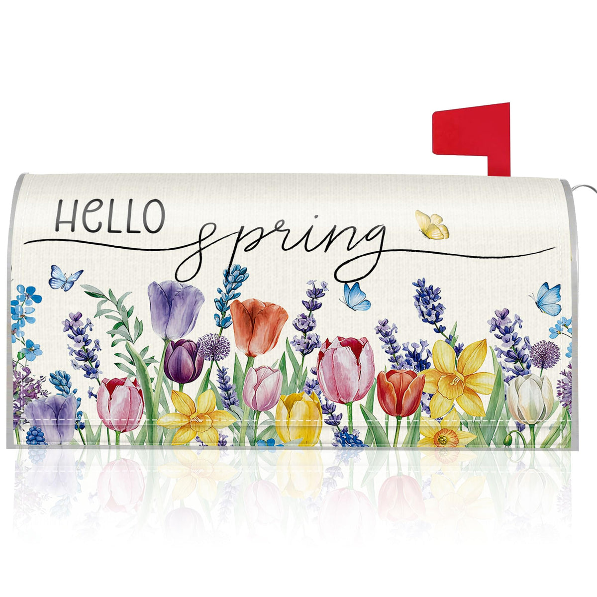 Romart spring mailbox wrap with watercolor tulips enhances curb appeal.