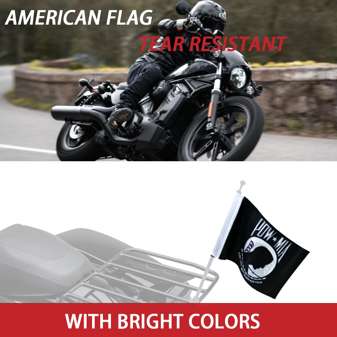 ROMASO Pow Mia flag showing double-sided sewing for visibility