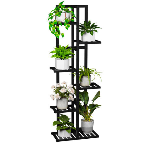ROMGUAR CRAFT 6-tier bamboo plant stand on display showing six plants for compact decor.