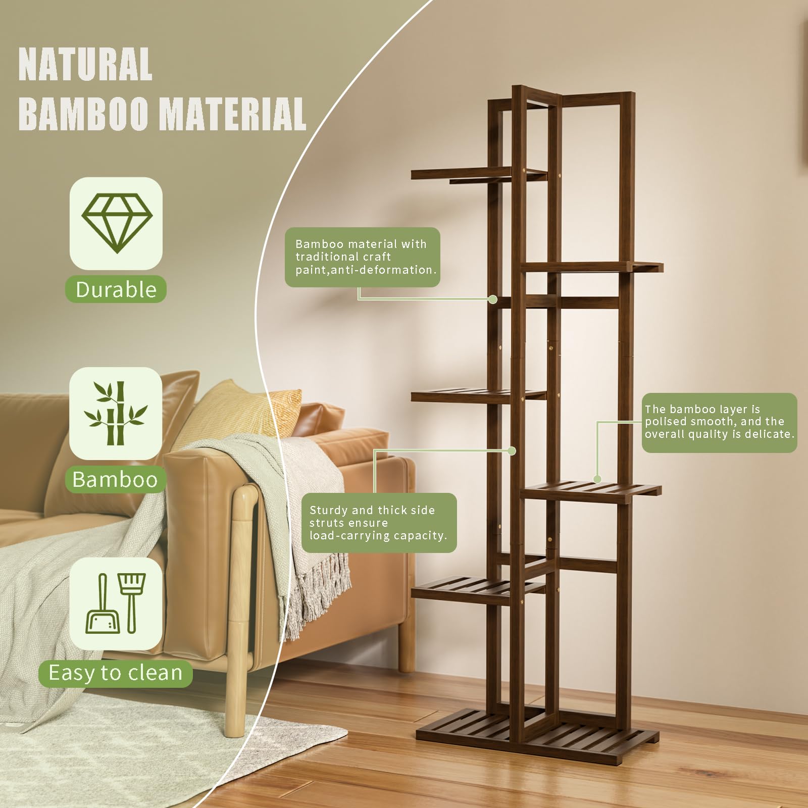 ROMGUAR CRAFT corner plant shelf enhances decor while keeping plants neatly displayed.