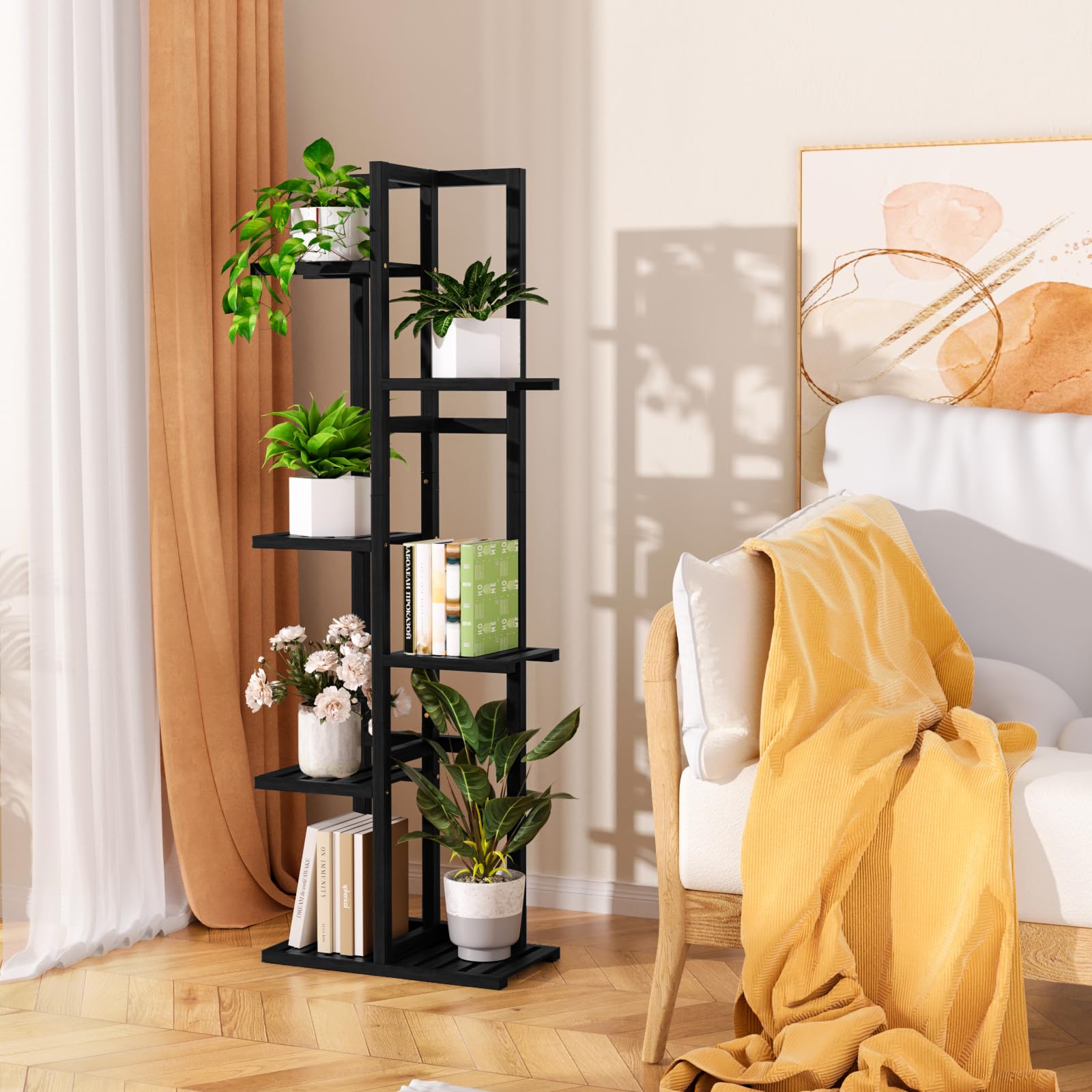 ROMGUAR CRAFT vertical plant shelf demonstrates tall, versatile display.