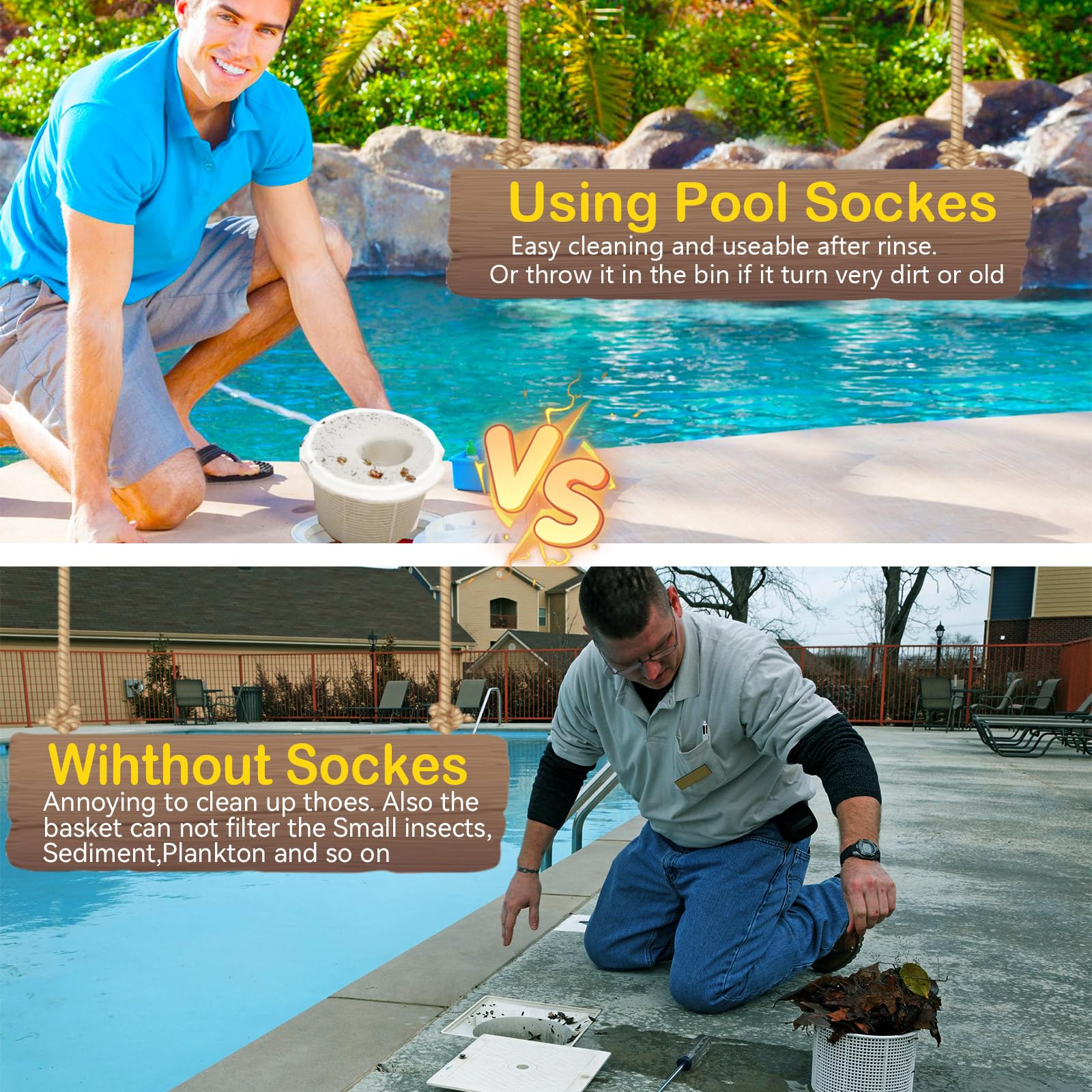 ROMIVO durable nylon-elastic sock offers long-lasting pool filtration protection.