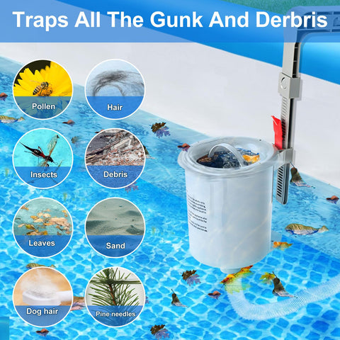 ROMIVO skimmer socks 10-pack trap leaves and reduce filter load.