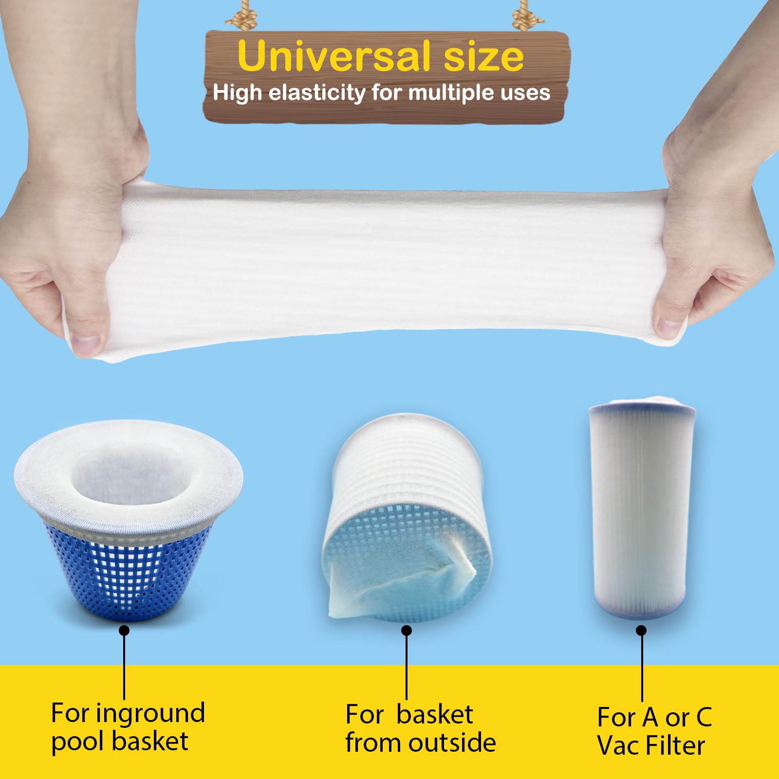 ROMIVO skimmer socks universal fit highlights versatility for most inground and above-ground pools.