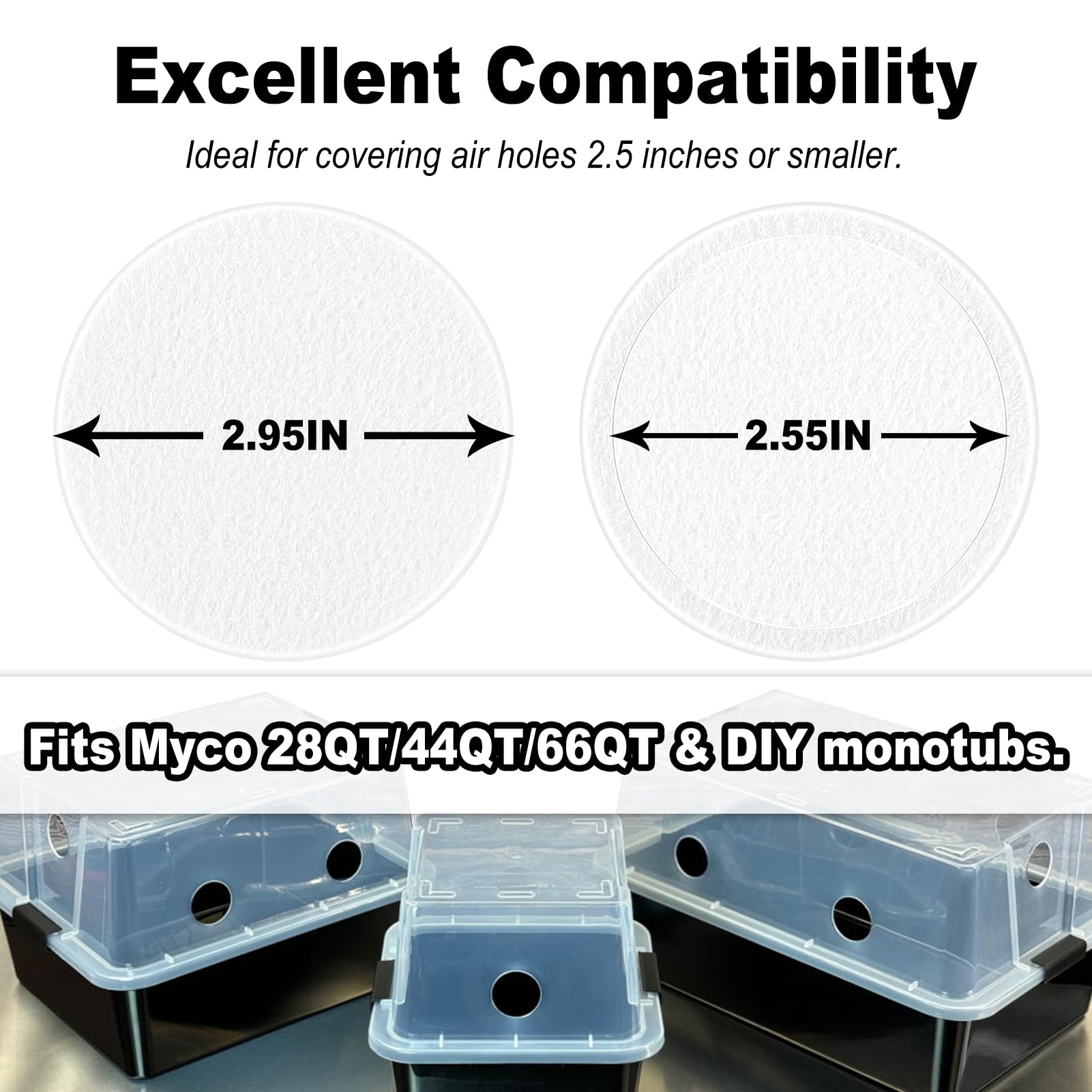 RonJea adhesive-back filter disc with 3M backing enables quick, clean monotub installation.