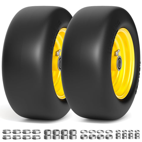 RONPOW 11x4-5 flat free tire front view shows durable polyurethane construction for long-lasting mowing.