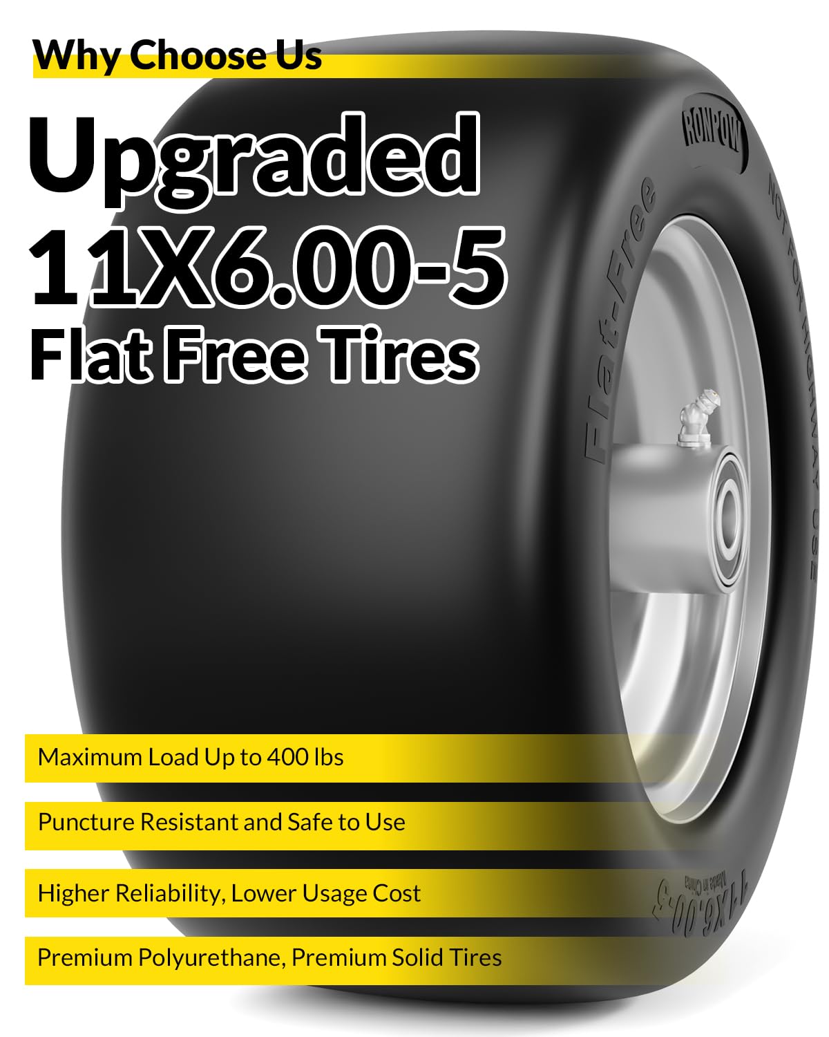 RONPOW 11x6.00-5 tire hub range supports universal compatibility with many mowers.