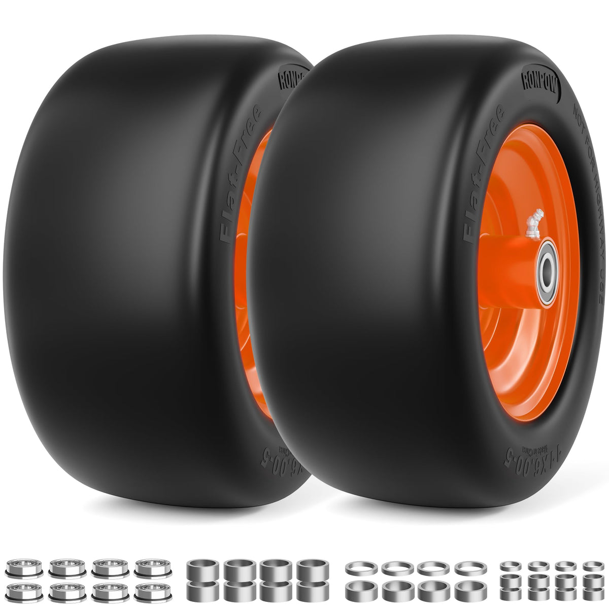 RONPOW 11x6.00-5 flat free tire front view improves durability on uneven terrain