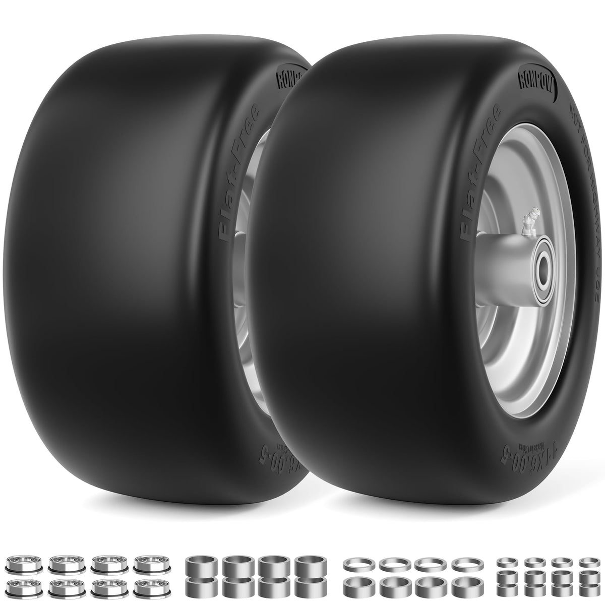 RONPOW 11x6.00-5 flat free tire front provides durable front wheels for zero-turn mowers.