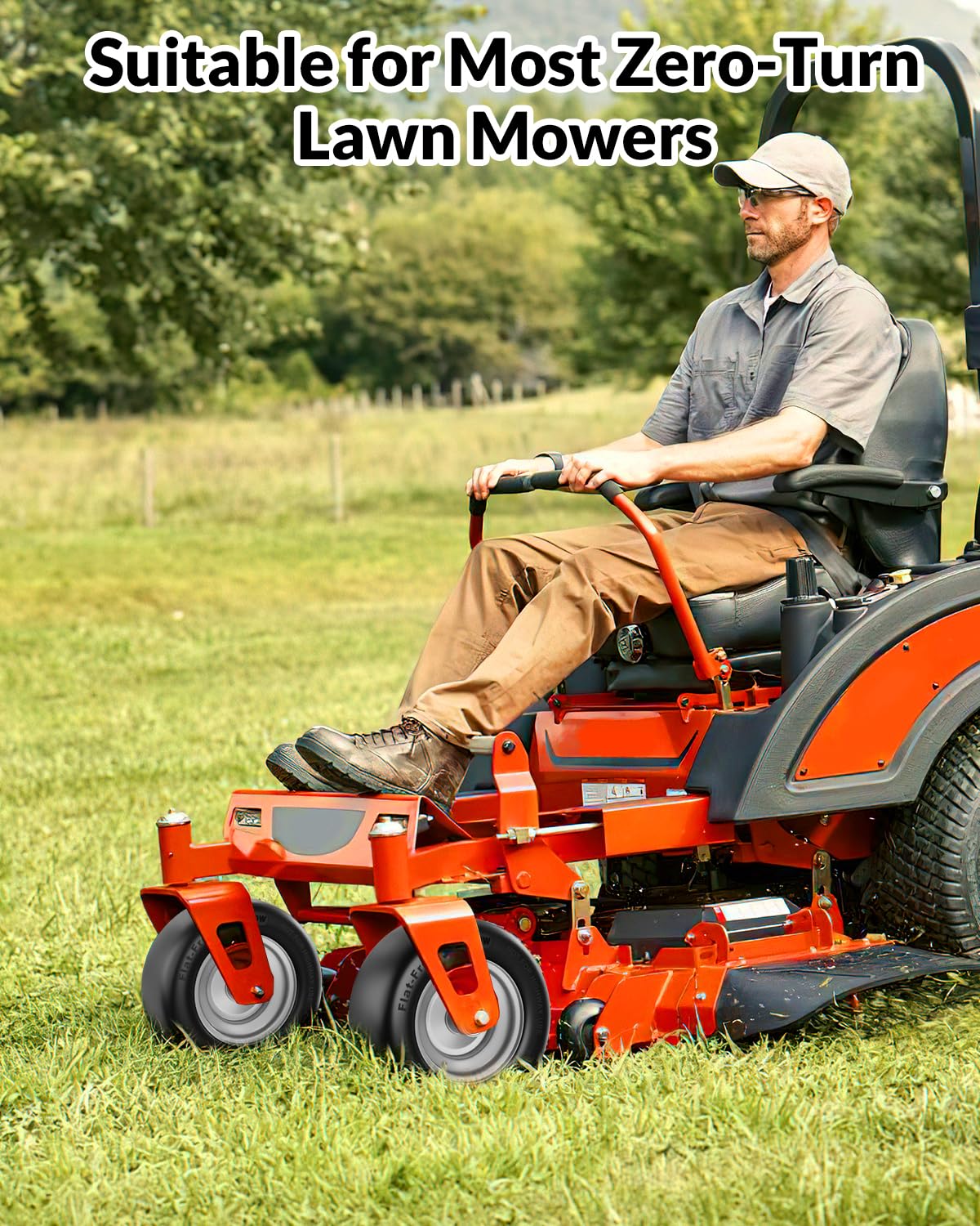RONPOW 11x6.00-5 flat free tire mounted on mower for quick installation.