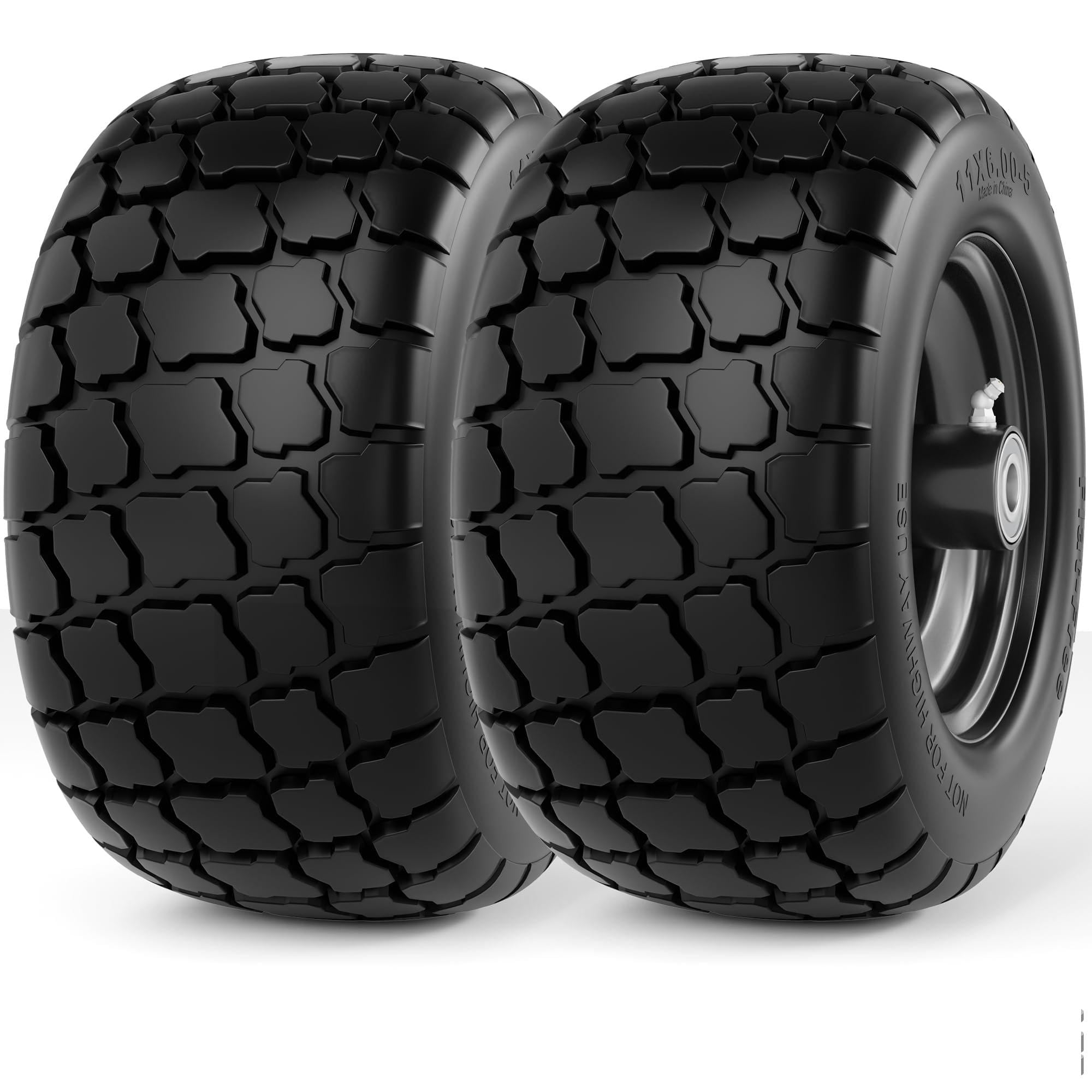 RONPOW 11x6.00-5 flat free tire side view for durable mowing.