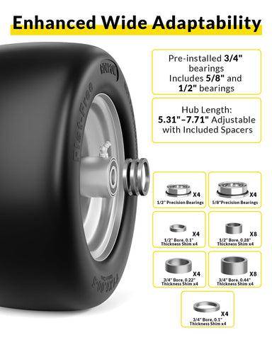 RONPOW 11x6.00-5 flat free tire traction on uneven terrain for safer mowing.