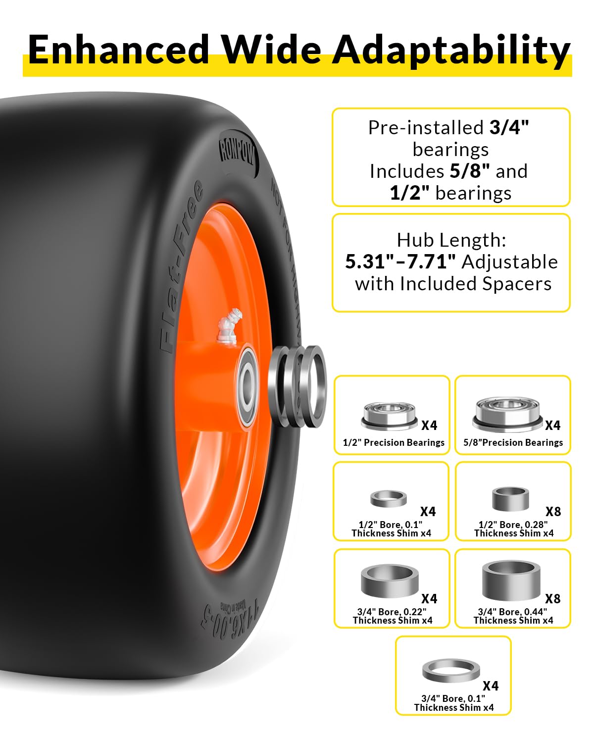 RONPOW 11x6.00-5 flat free tire traction on uneven terrain