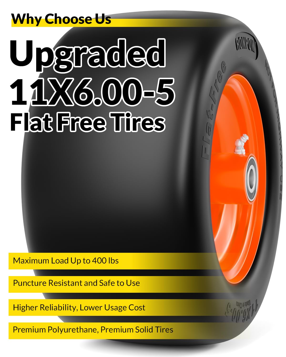 RONPOW 11x6.00-5 flat free tire universal compatibility