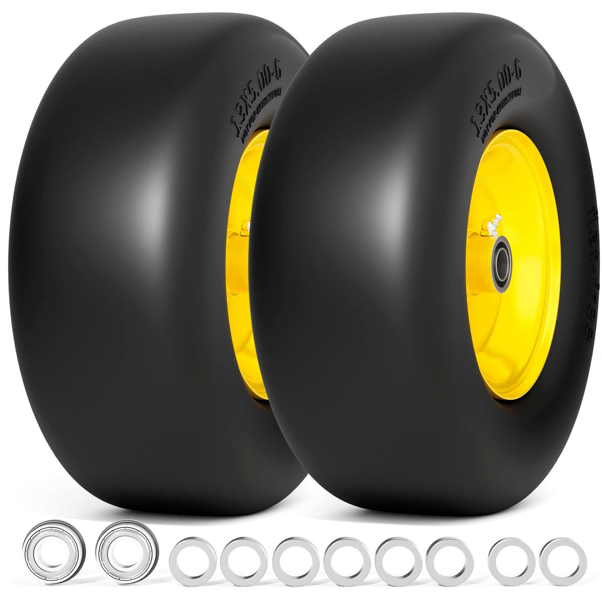 RONPOW 13x5-6 flat free tire and wheel front view with durable polyurethane construction