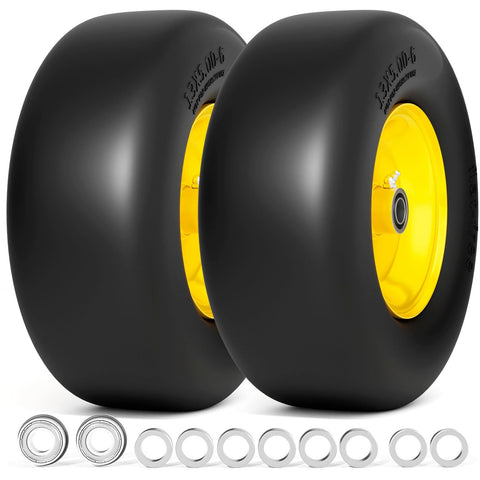 RONPOW 13x5-6 flat free tire and wheel front view with durable polyurethane construction